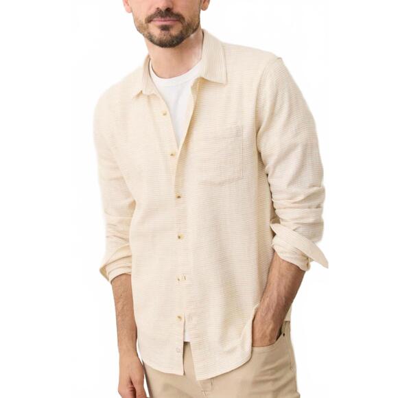 NEW MARINE LAYER stretch selvage long sleeve shirt in natural stripe